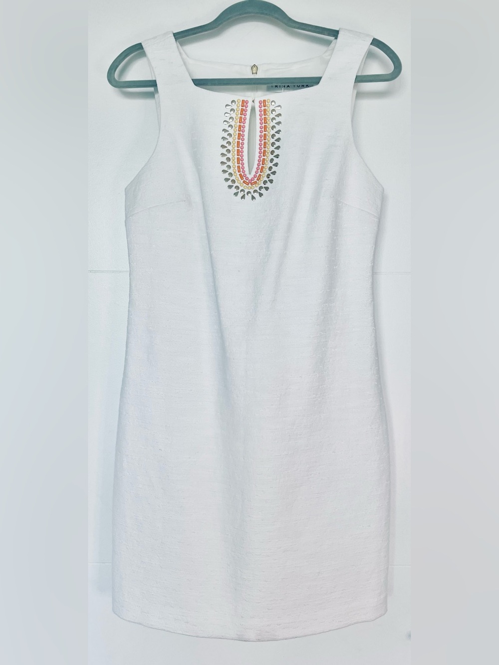 Trina Turk Women’s 6 White Embellished Beaded Neckline Dress NWT Fully Lined